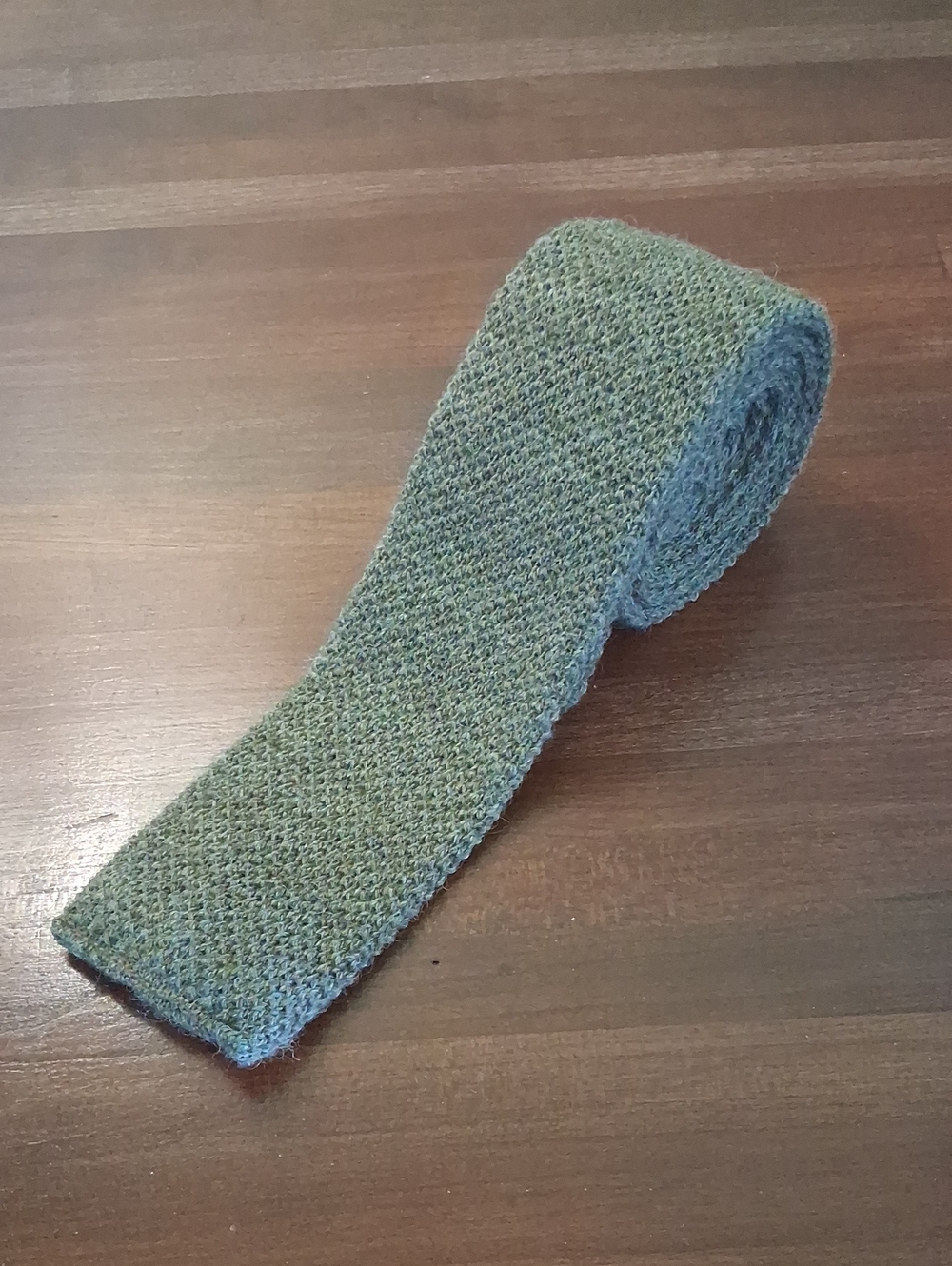 100% Virgin Wool Private Club Knit Square-end Skinny Tie Gray Brownish USA